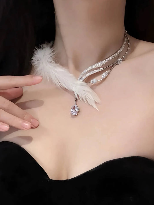 "Eternal Vow" White Feather Necklace | Love & Deepspace Inspired | Premium White Gold Plated & 5A Zirconia